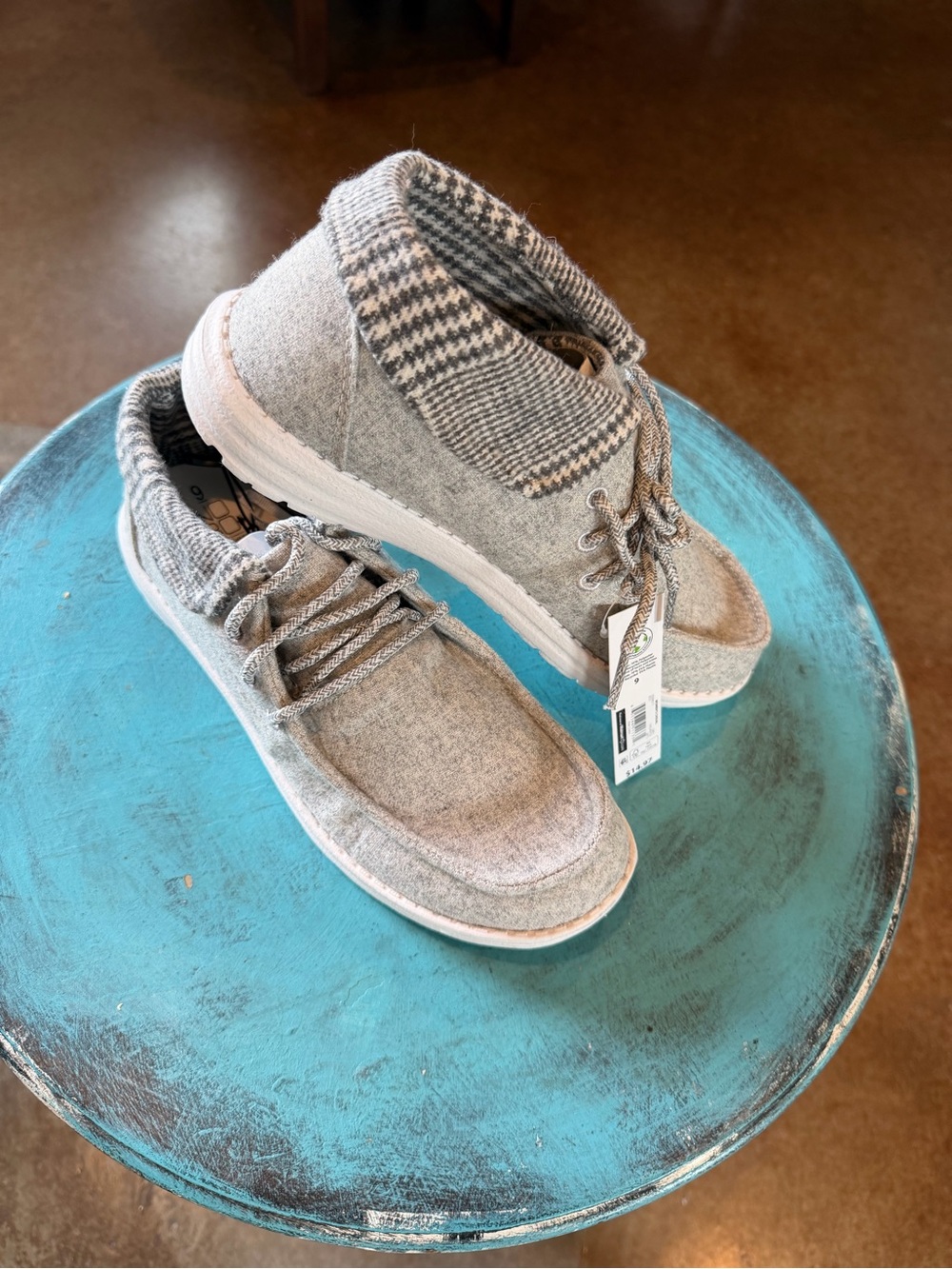 No Boundaries Heather Gray Knit Slip-On Sneakers with Patterned Cuff